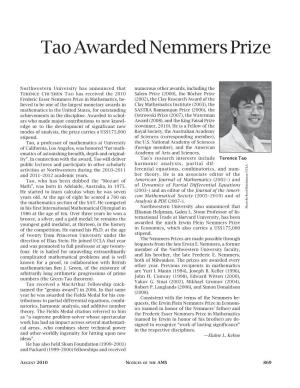 Tao Awarded Nemmers Prize