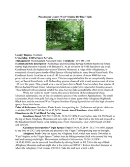 Pocahontas County West Virginia Birding Trails Gaudineer Knob and Scenic Area