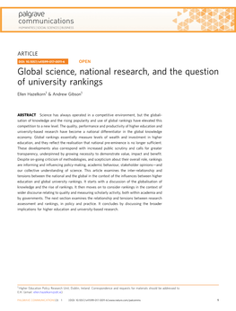 Global Science, National Research, and the Question of University Rankings