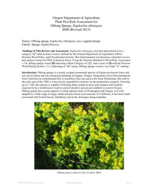 Plant Pest Risk Assessment for Oblong Spurge, Euphorbia Oblongata 2008 (Revised 2013)