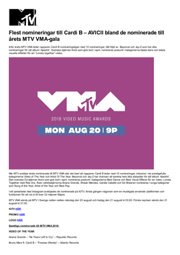 AVICII Bland De Nominerade Till Årets MTV VMA-Gala