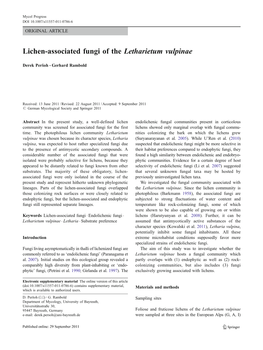 Lichen-Associated Fungi of the Letharietum Vulpinae