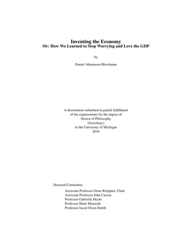 Inventing the Economy Or: How We Learned to Stop Worrying and Love the GDP