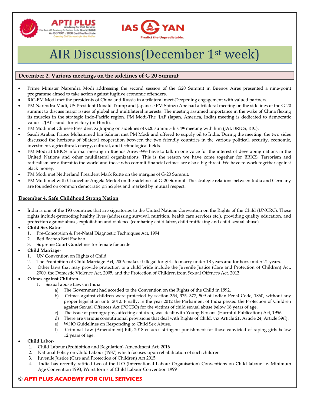 AIR Discussions(December 1St Week)