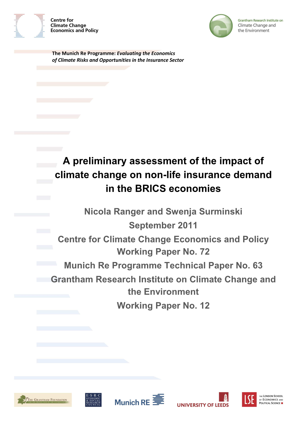 A Preliminary Assessment of the Impact of Climate Change on Non-Life Insurance Demand in the BRICS Economies