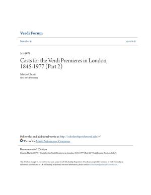 Casts for the Verdi Premieres in London, 1845-1977 (Part 2) Martin Chusid New York University