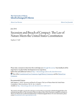 Secession and Breach of Compact: the Law of Nature Meets the United States Constitution Stephen C