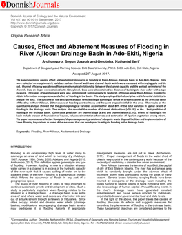 Causes, Effect and Abatement Measures of Flooding in River Ajilosun Drainage Basin in Ado-Ekiti, Nigeria
