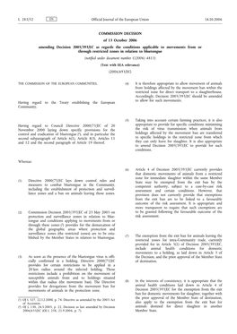 COMMISSION DECISION of 13 October 2006 Amending Decision 2005/393/EC As Regards the Conditions Applicable to Movements from Or T