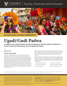 Ugadi/Gudi Padwa in Support of Our Staff, Students, Faculty and Postdocs, This Information Is Offered As a Resource About the Hindu Observance of Ugadi/Gudi Padwa