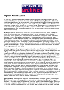 Anglican Parish Registers