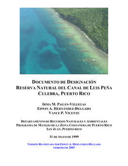 Documento De Designación Reserva Natural Del Canal De Luis Peña Culebra, Puerto Rico