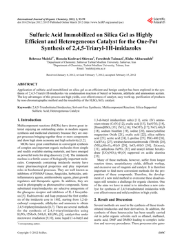 Sulfuric Acid Immobilized on Silica Gel As Highly Efficient and Heterogeneous Catalyst for the One-Pot Synthesis of 2,4,5-Triaryl-1H-Imidazoles