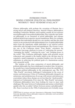 Doing Chinese Political Philosophy Without “Mat Vendor’S Fallacy”