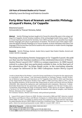 Forty-Nine Years of Aramaic and Semitic Philology at Layard's Home