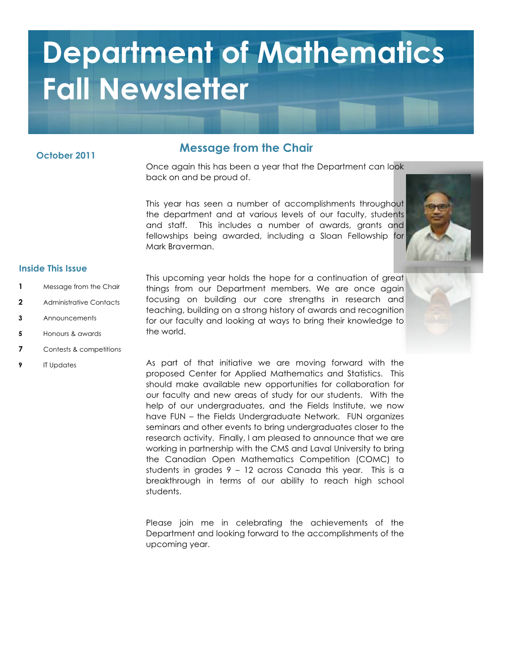 Department of Mathematics Fall Newsletter