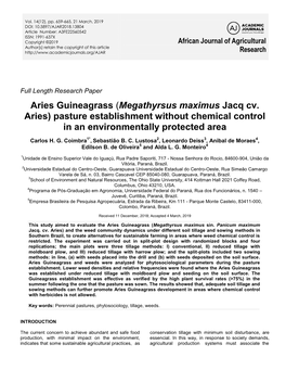 Megathyrsus Maximus Jacq Cv. Aries) Pasture Establishment Without Chemical Control in an Environmentally Protected Area