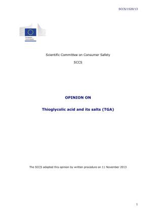 Opinion on Thioglycolic Acid and Its Salts (TGA)