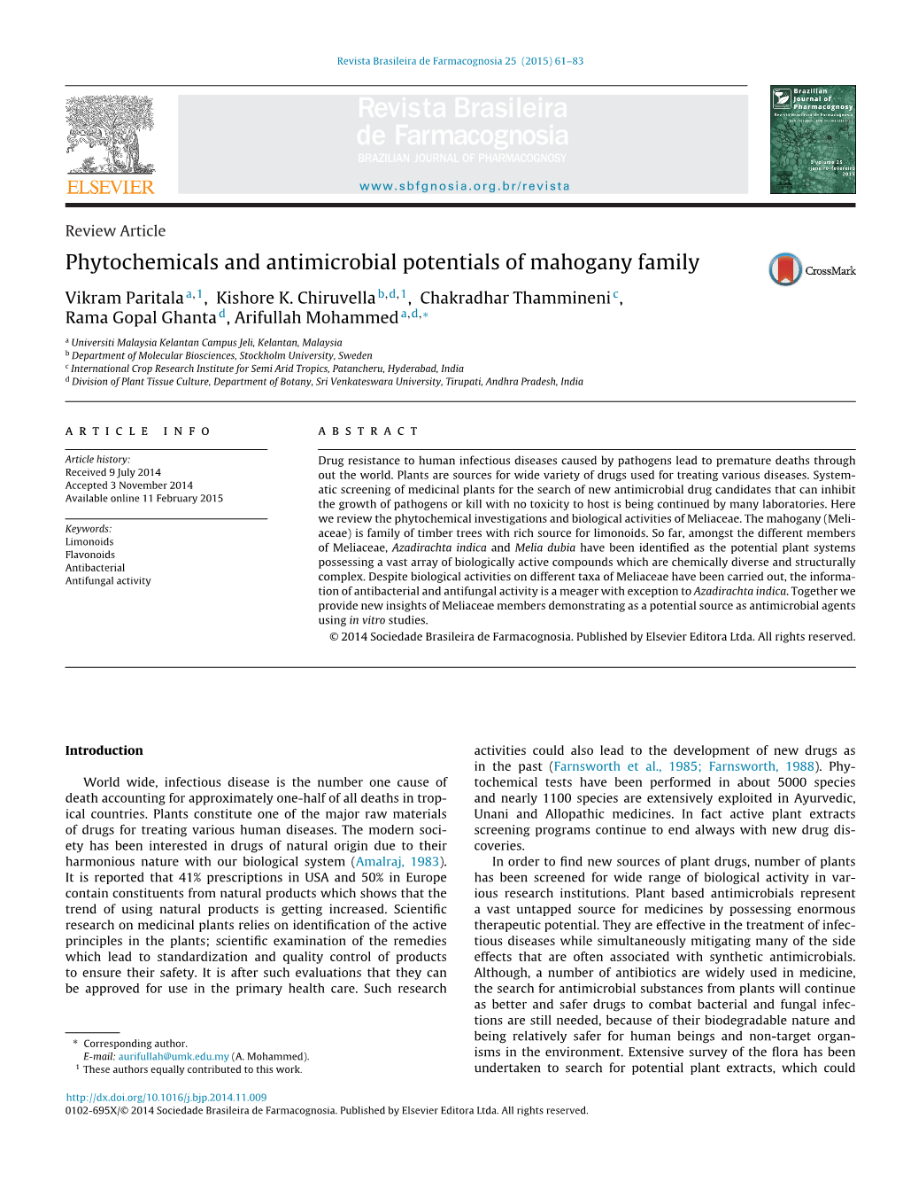 Phytochemicals and Antimicrobial Potentials of Mahogany Family