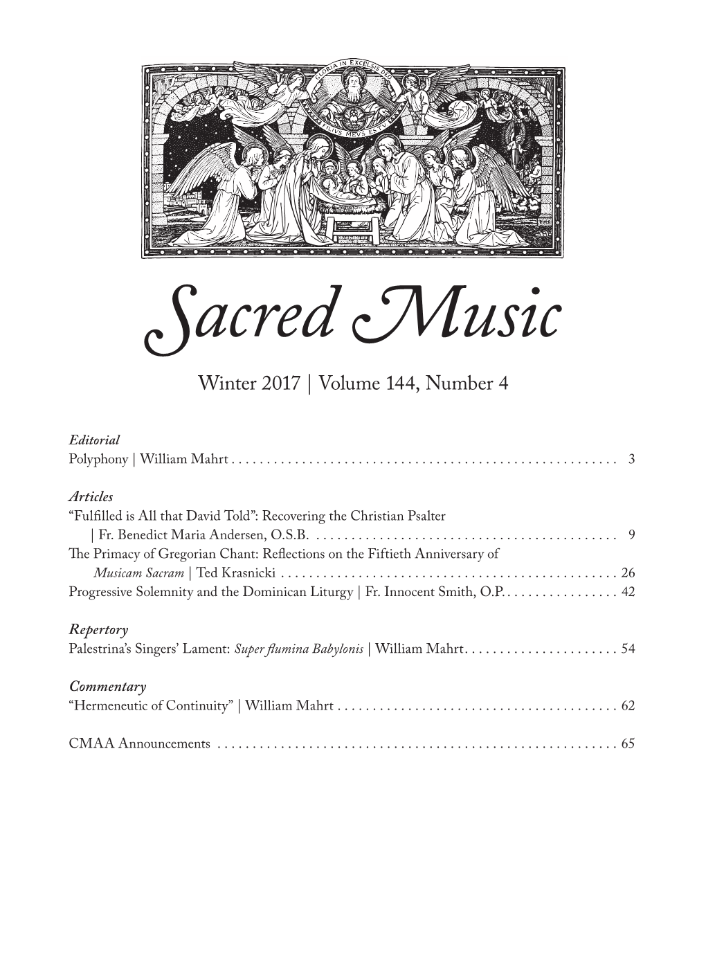 Sacred Music Winter 2017 | Volume 144, Number 4