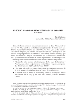 En Torno a La Conquista Cristiana De La Rioja Alta (918-925)*