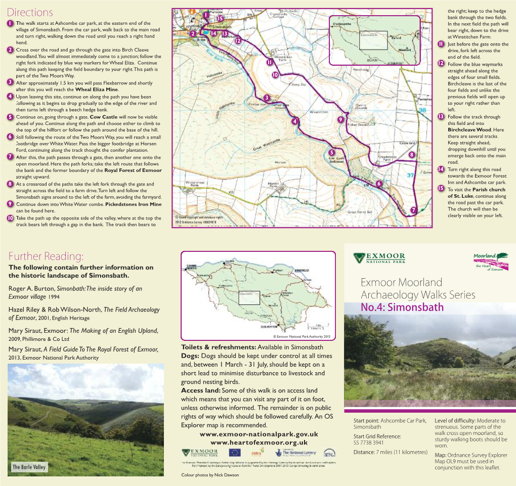 Exmoor Moorland Archaeology Walks Series No.4: Simonsbath Directions Further Reading