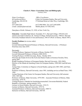 Charles S. Maier: Curriculum Vitae and Bibliography Home Coordinates