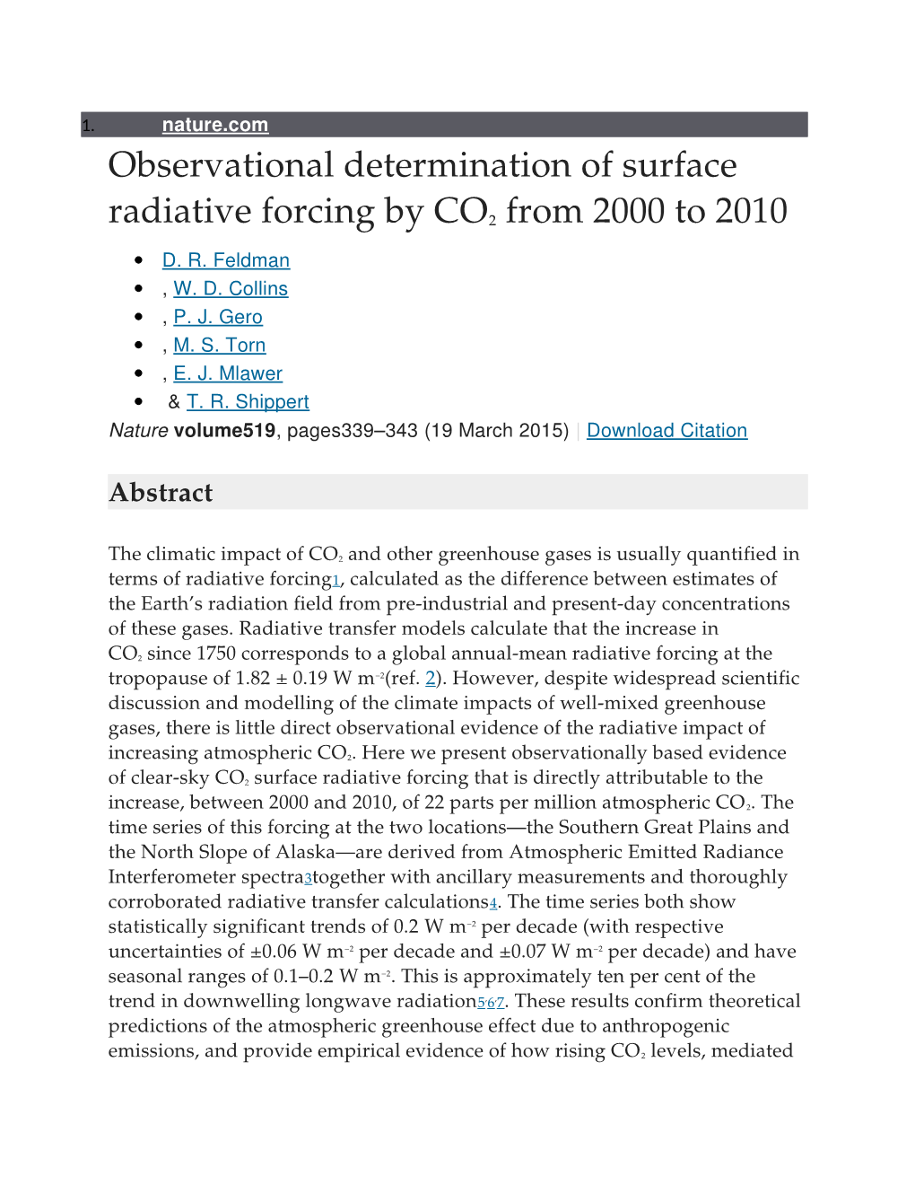 Observational Determination of Surface Radiative Forcing by CO2