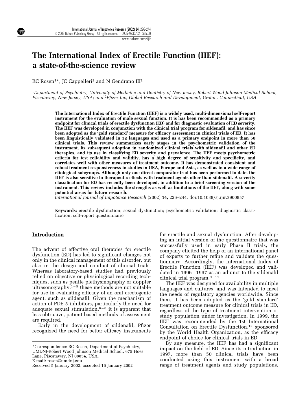 IIEF): a State-Of-The-Science Review