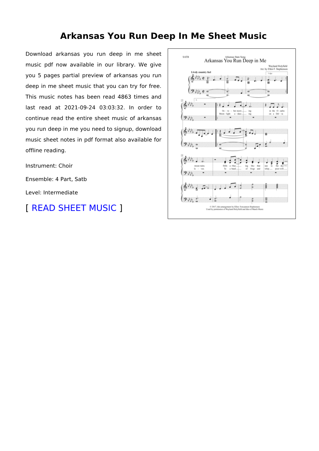 Arkansas You Run Deep in Me Sheet Music