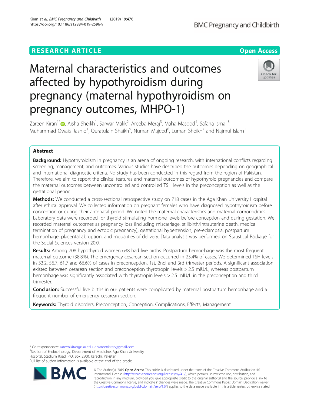 Maternal Characteristics and Outcomes Affected by Hypothyroidism During