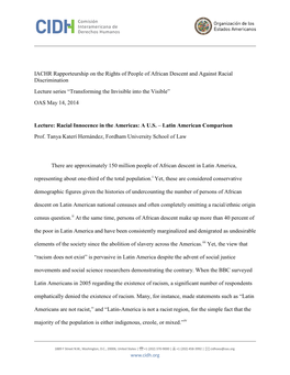 IACHR Rapporteurship on the Rights of People of African Descent And
