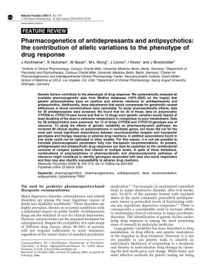 Pharmacogenetics of Antidepressants and Antipsychotics