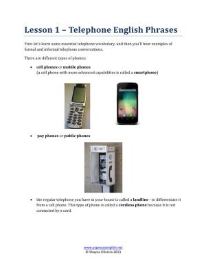 Lesson 1 – Telephone English Phrases