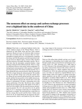 The Monsoon Effect on Energy and Carbon Exchange Processes Over a Highland Lake in the Southwest of China