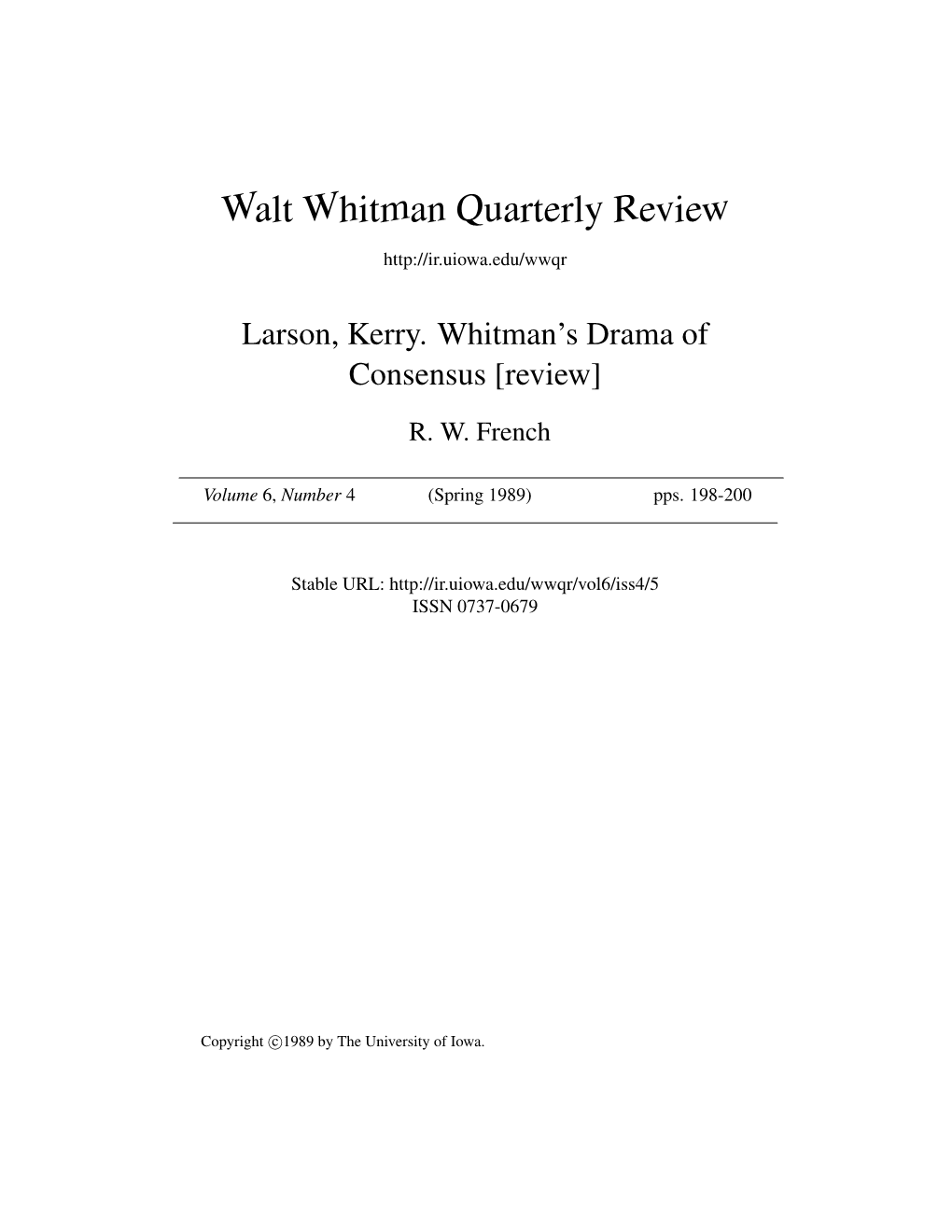 Walt Whitman Quarterly Review