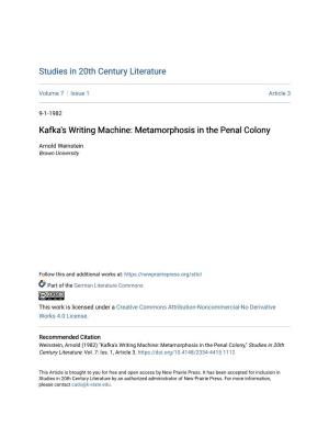 Kafka's Writing Machine: Metamorphosis in the Penal Colony