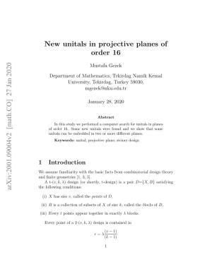 [Math.CO] 27 Jan 2020 New Unitals in Projective Planes of Order 16