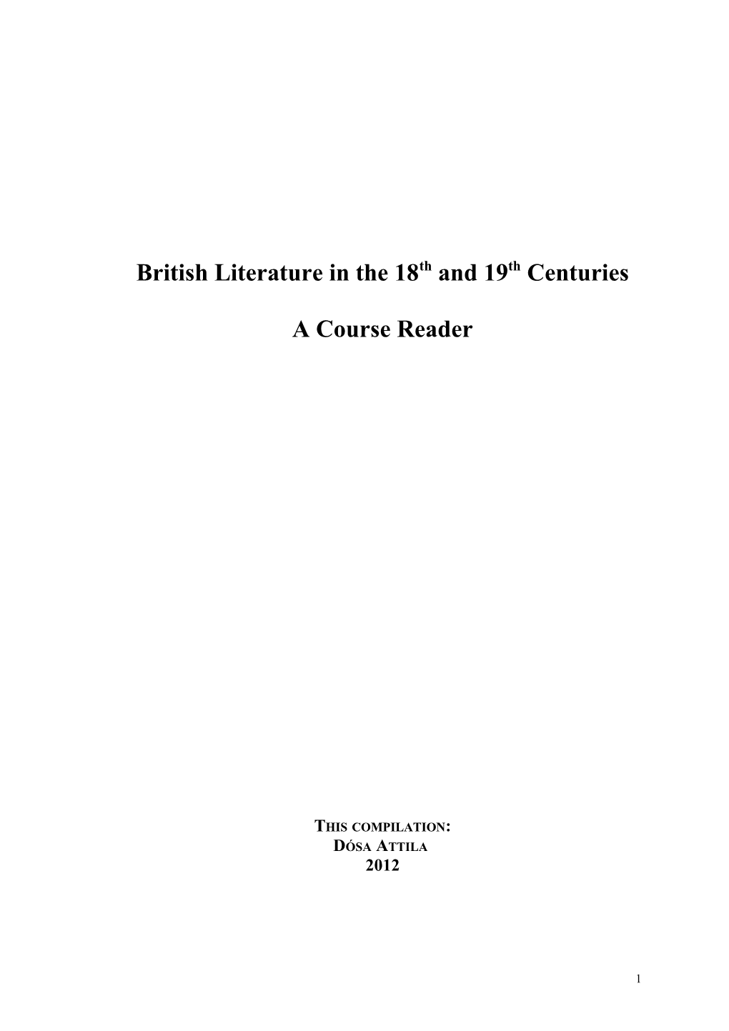 British Literature In The 18Th And 19Th Centuries