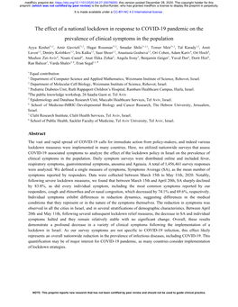 The Effect of a National Lockdown in Response to COVID-19 Pandemic on the Prevalence of Clinical Symptoms in the Population