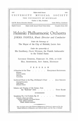 Helsinki Philharmonic Orchestra JORMA PANULA, Music Director and Conductor