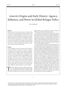 UNHCR's Origins and Early History: Agency, Influence, and Power In