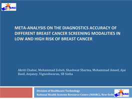 Meta-Analysis on the Diagnostics Accuracy of Different Breast Cancer Screening Modalities in Low and High Risk of Breast Cancer