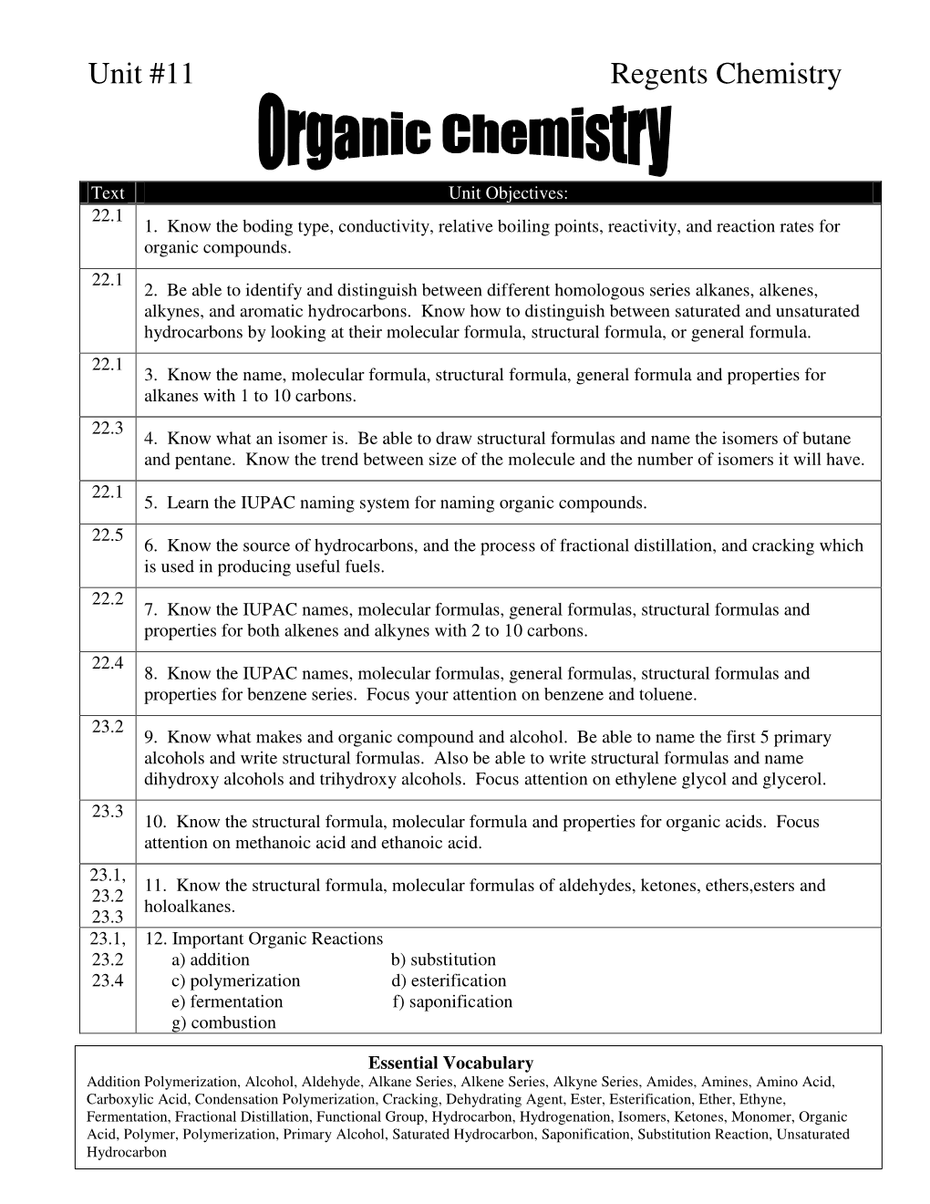 Unit #11 Regents Chemistry