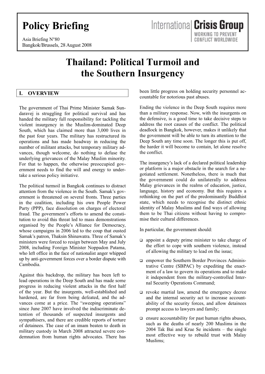 Thailand: Political Turmoil and the Southern Insurgency