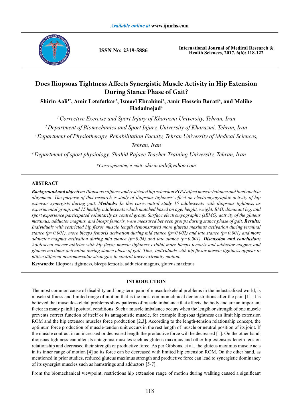 Does Iliopsoas Tightness Affects Synergistic Muscle Activity in Hip