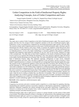 Unfair Competition in the Field of Intellectual Property Rights: Analyzing Concepts, Acts of Unfair Competition and Laws