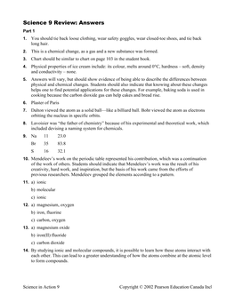 Science 9 Review: Answers Part 1 1