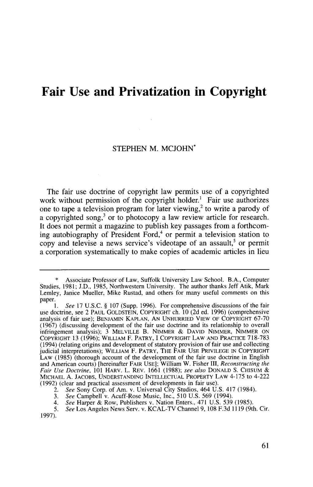 Fair Use and Privatization in Copyright