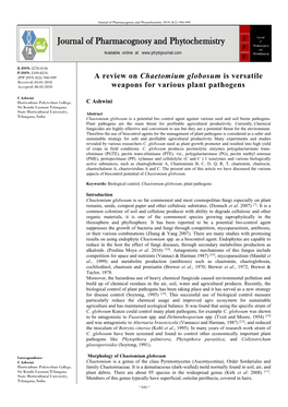 A Review on Chaetomium Globosum Is Versatile Weapons for Various Plant